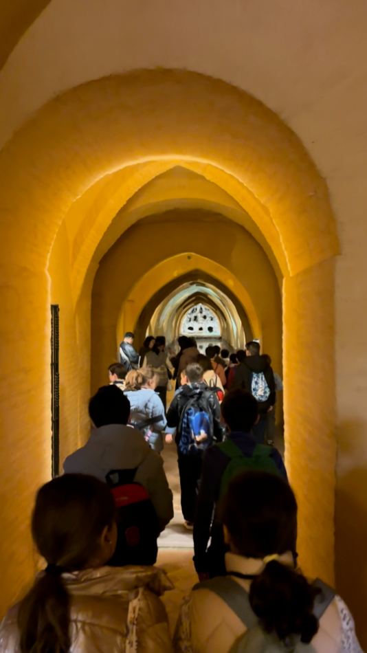 Escolares escuchando al guía en el Alcázar de Sevilla durante una visita educativa - foto de nuestras visitas guiadas